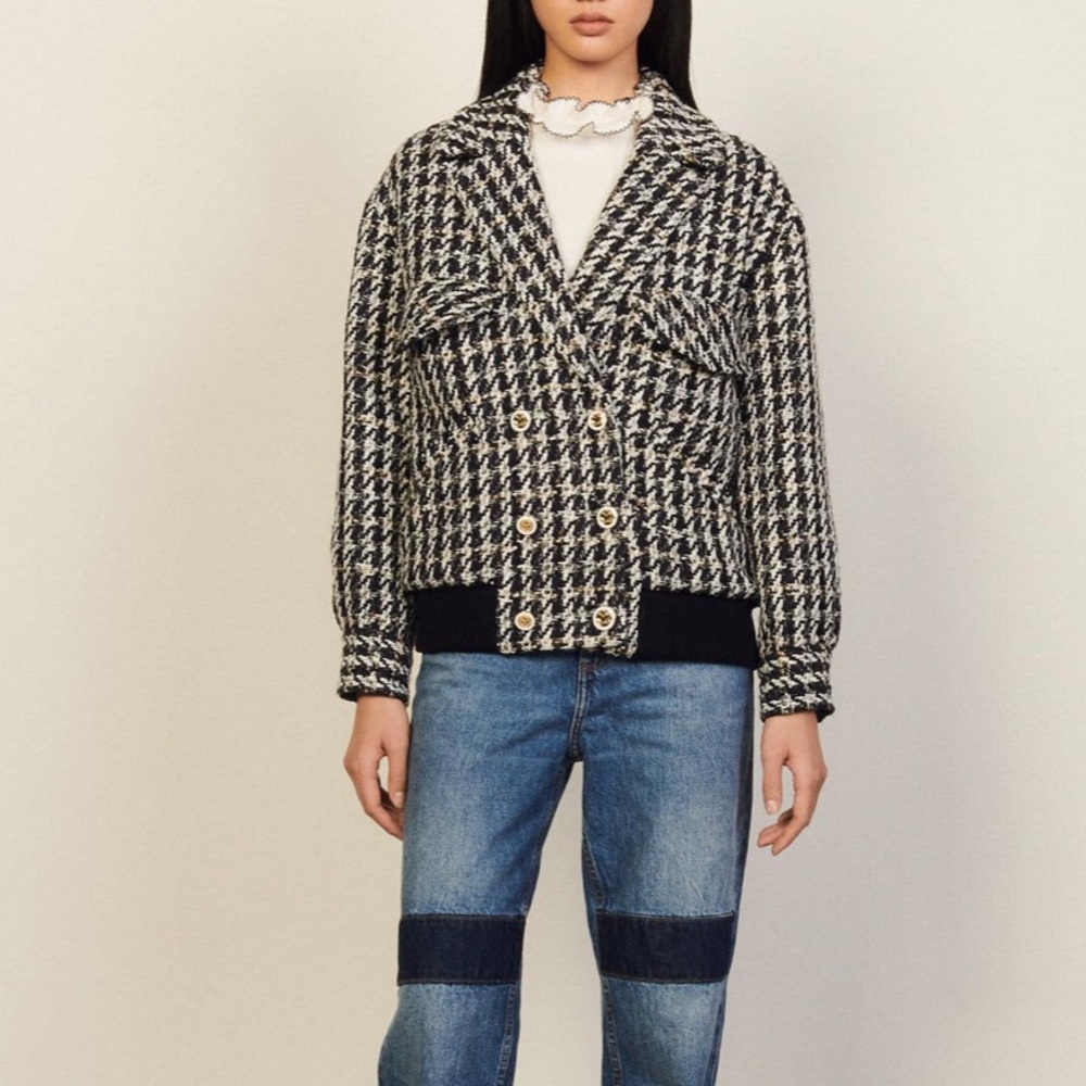 Sandro Paris Metallic Wool-Blend Houndstooth Blazer